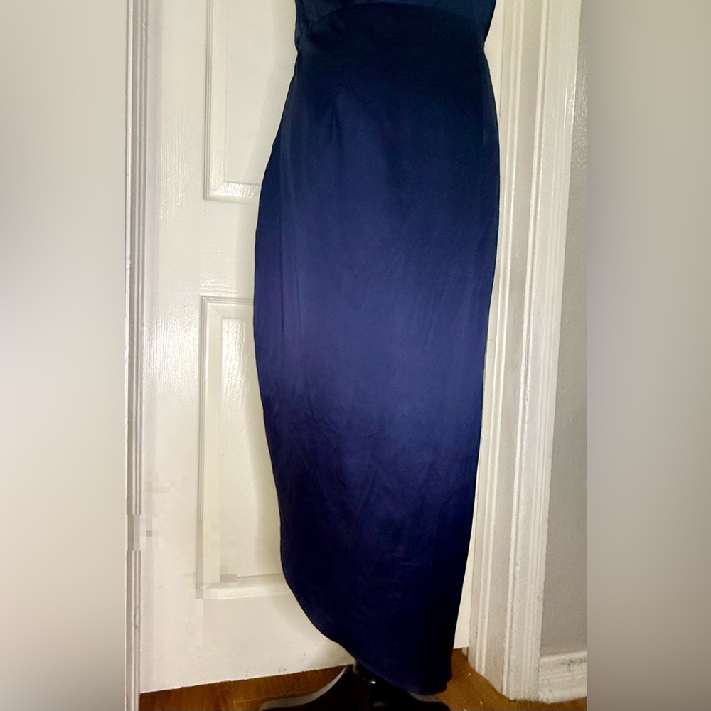Lulu's Midnight Blue One-Shoulder Cocktail Dress Silky Prom - Picture 8 of 10